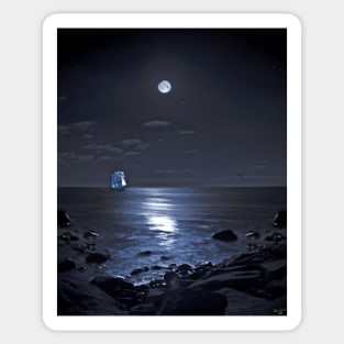 Sailing Ship On A Moonlit Bay Sticker